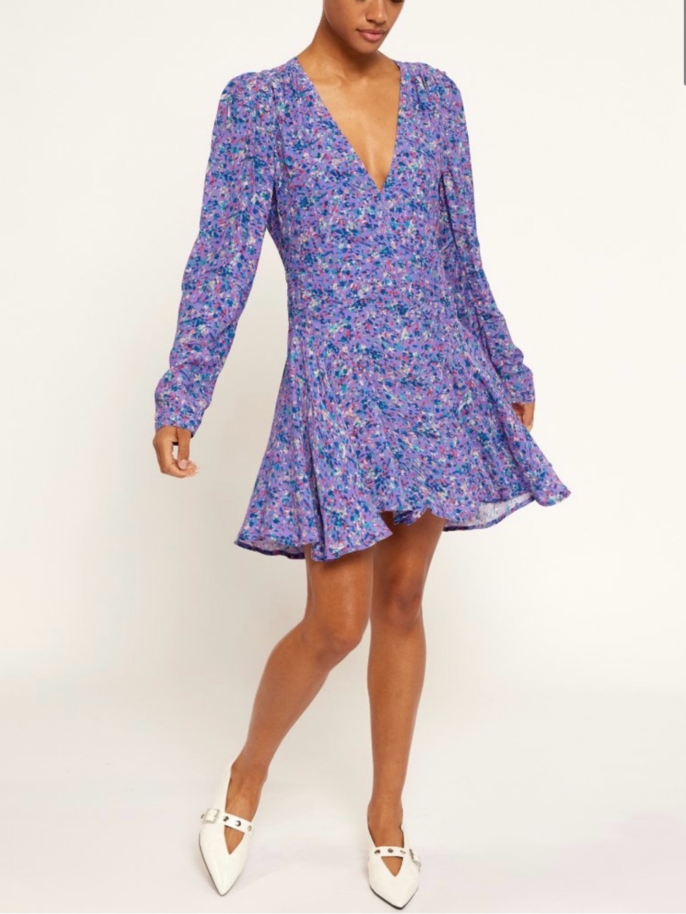 Joie Rowley Lavender Floral V-Neck Long-Sleeve Swing Mini Dress SZ 10 NWT  NEW